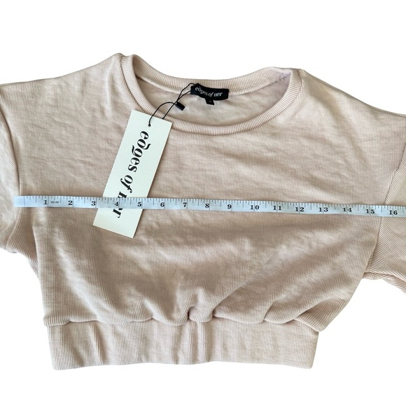 Ribbed Cropped Long Sleeve Top Beige Small NWT - Picture 6 of 6